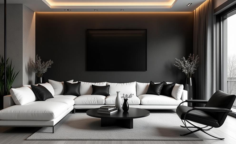 Elegant black and white living room designed by NoirBlanc Interiors
